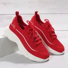 Women's Fashion Casual Exercise Flyknit Shoes - Red - View 1