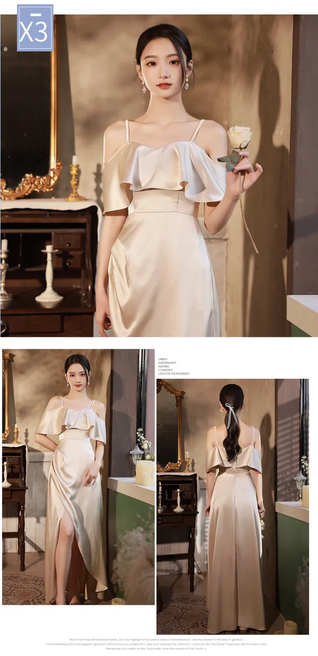 Simple And Light Luxury Satin Sisters Group Party Formal Dress Champagne C Style - Shop at LoveMi