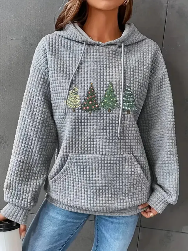 Loose Christmas Hooded Casual Sweater Gray - Shop at LoveMi