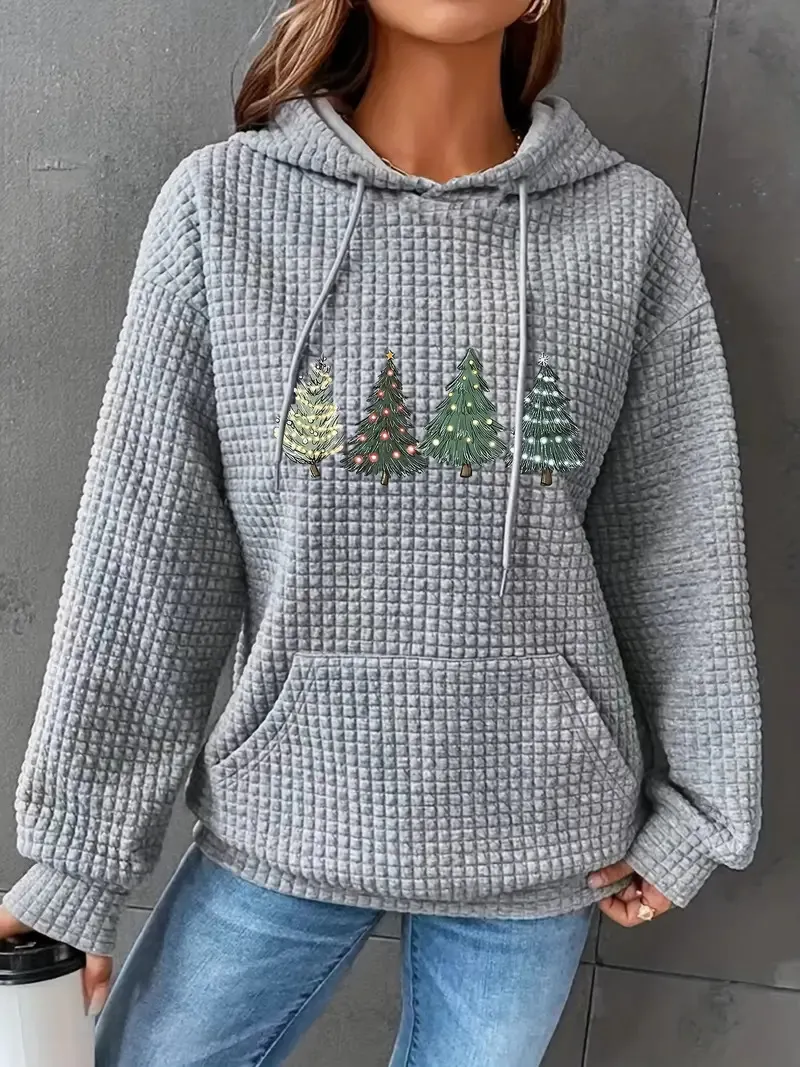 Loose Christmas Hooded Casual Sweater - Gray