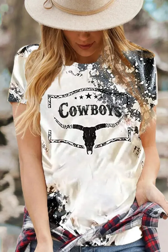 European And American Summer Cow Head Print Loose Short Sleeve Top Cxks027 L - Shop at LoveMi