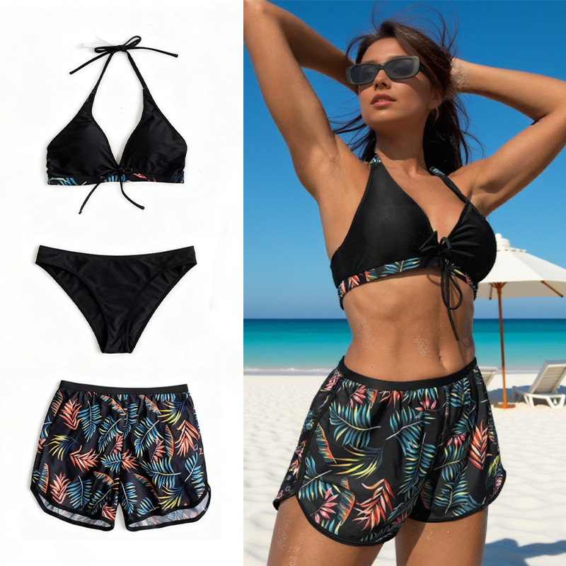 Womens 3-piece Split Swimsuit With A Sexy Printed Design And Tie Details