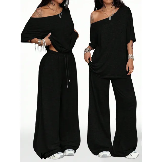 Retro Solid Color Casual Pants For Women, Loose Wide leg Versatile Black - Shop at LoveMi