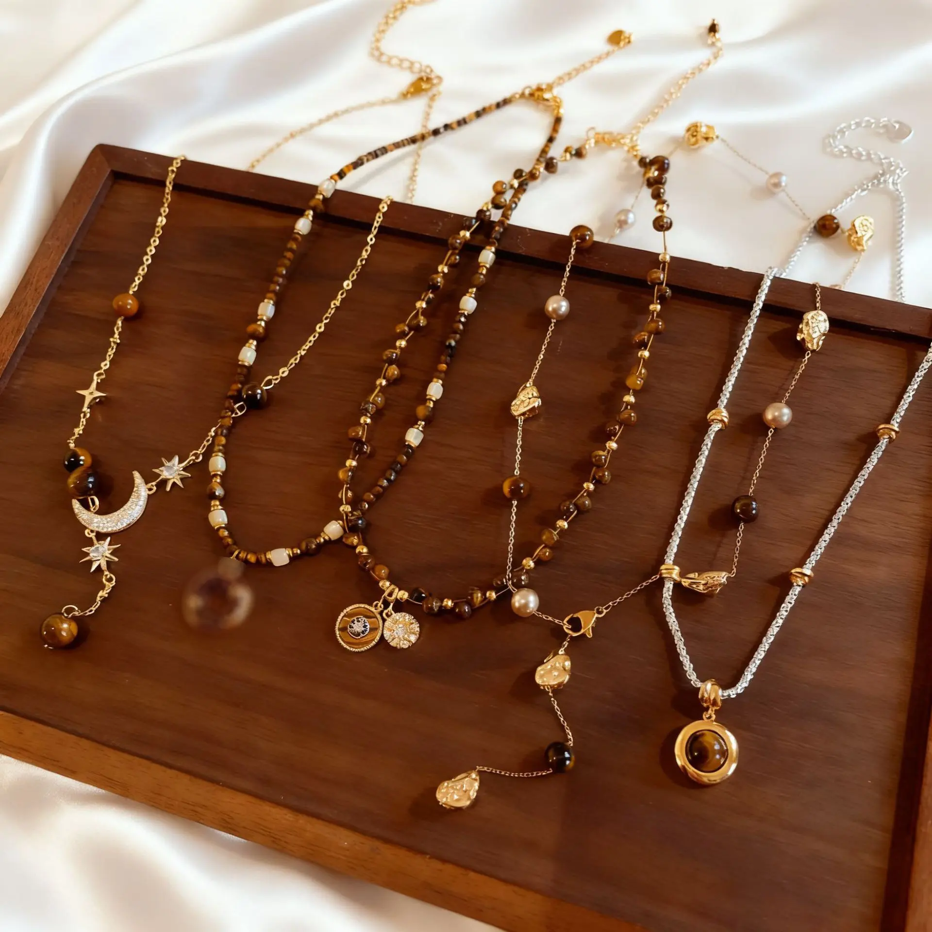 Tigers Eye Round Pendant Necklace