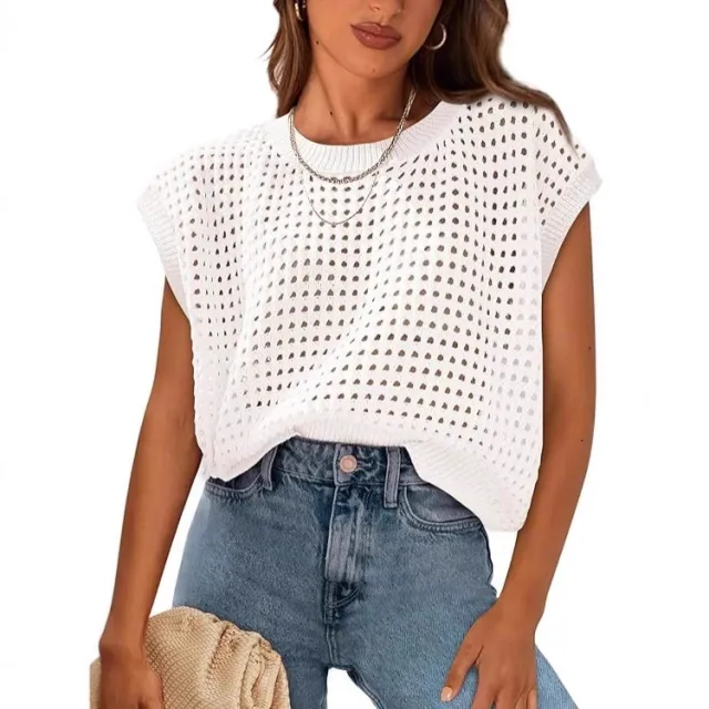 Shirt Crochet Cover Sleeve Sweater Round Neck White - Shop at LoveMi