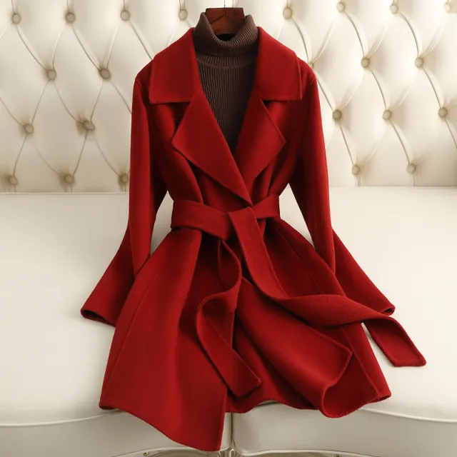 Small Reversible Cashmere Coat Women's Mid length Brick Red - Shop at LoveMi