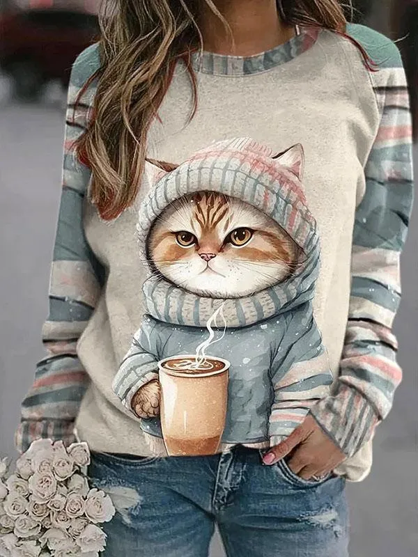 Fashion Digital Casual Loose Women's Sweater 1 White Line C136 - Shop at LoveMi