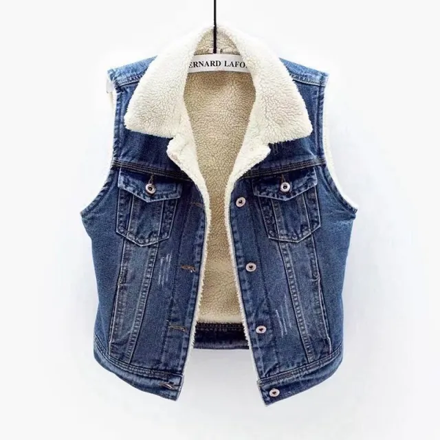 New Denim Vest Fleece lined Thickened Slim Fit Hooded Cotton Jacket Warm Top Fashion Dark 999 M - Shop at LoveMi