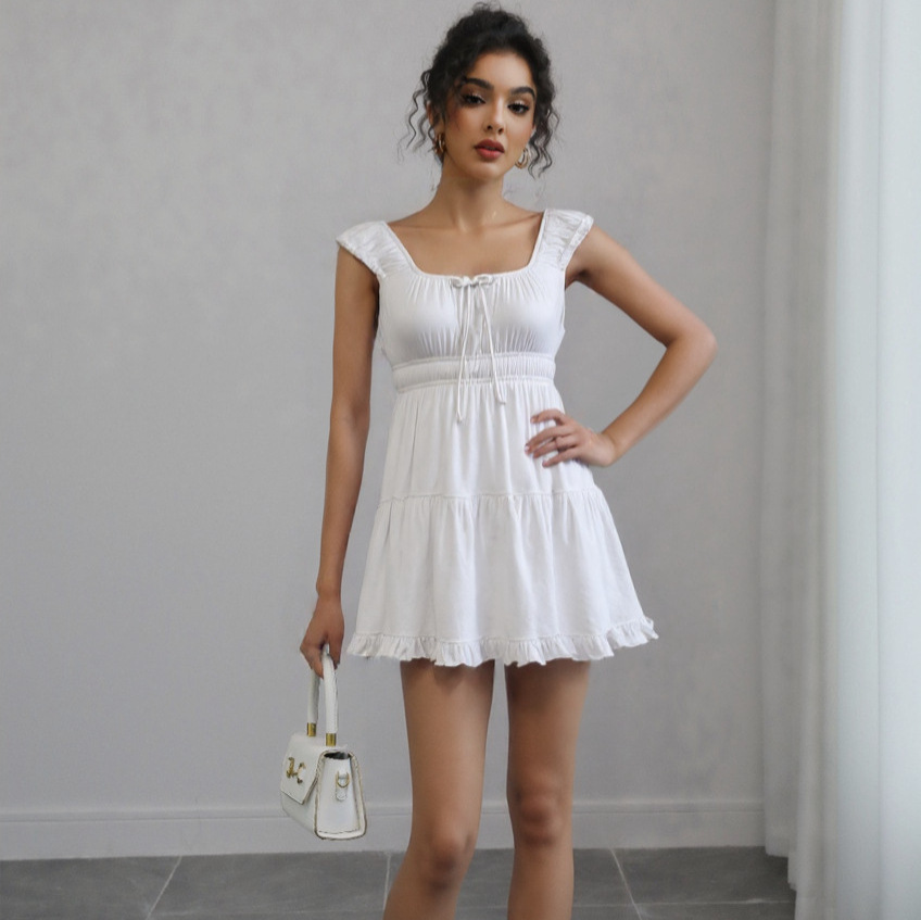 Women's Solid Color Strapless High Waist Pleated Dress White - Shop at LoveMi