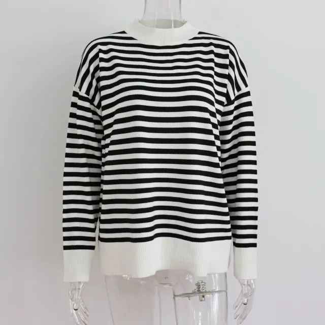 Sweater Women's Casual Round Neck Sweater Pullover Woolen Top Black - Shop at LoveMi