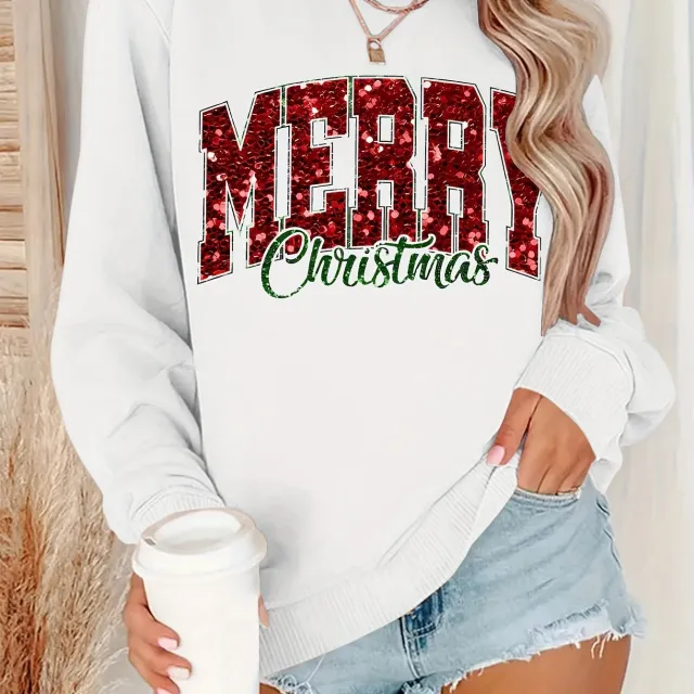 Casual Round Neck Women's Christmas Pattern Sweater White - Shop at LoveMi