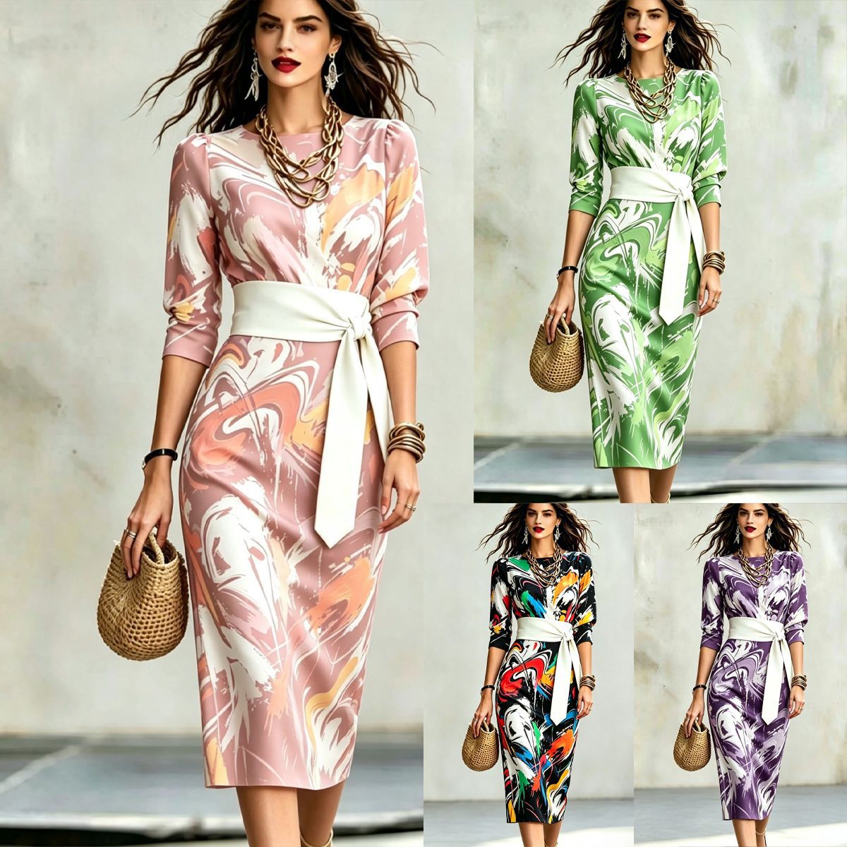 Fashionable Printed Womens Slim-Fit Dress