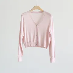 Spring And Summer Fashionable Soft And Comfortable V-neck Short Sweater - Pink - View 1