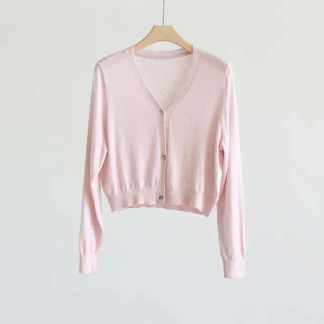 Spring And Summer Fashionable Soft And Comfortable V neck Short Sweater Pink - Shop at LoveMi