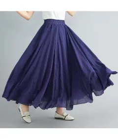 Lady Literature Plus Size Cotton And Linen Skirt - Blue - View 1