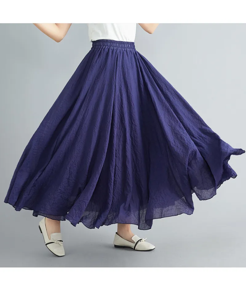 Lady Literature Plus Size Cotton And Linen Skirt - Blue