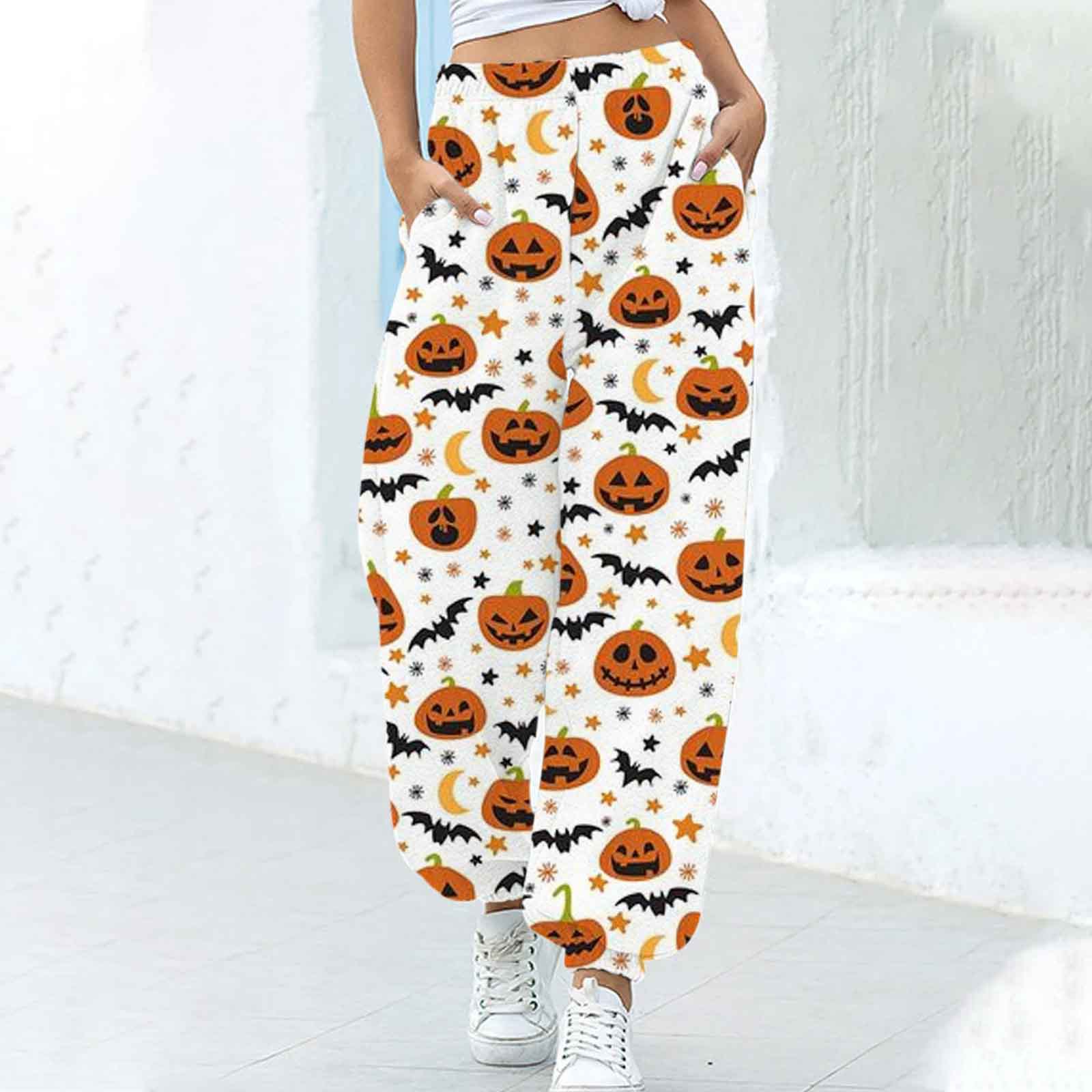 Women's Fashion Loose Halloween Funny Print Ankle Banded Pants