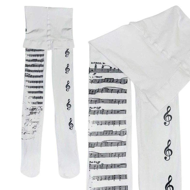 Sweet And Cool Tights With A Female Music Symbol Print