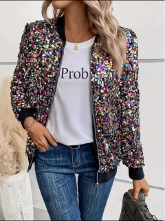 Womens Elegant Fashionable Long Sleeve Jacket With Colourful Sequins - Colourful - View 1
