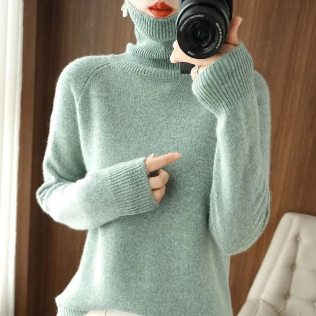 Women's Long sleeved Bottoming Shirt Slim Slimming High Collar Sweater Grass Green - Shop at LoveMi
