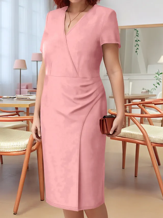 Women's Short sleeve Solid Color Plus size Dress Pink - Shop at LoveMi