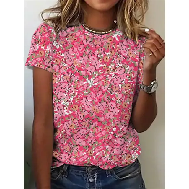Women's Floral Print Short Sleeve T shirt Top Pink - Shop at LoveMi