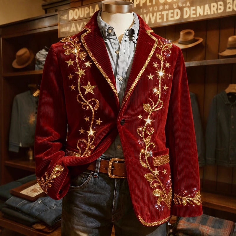 Christmas-themed Corduroy Suit With Pockets
