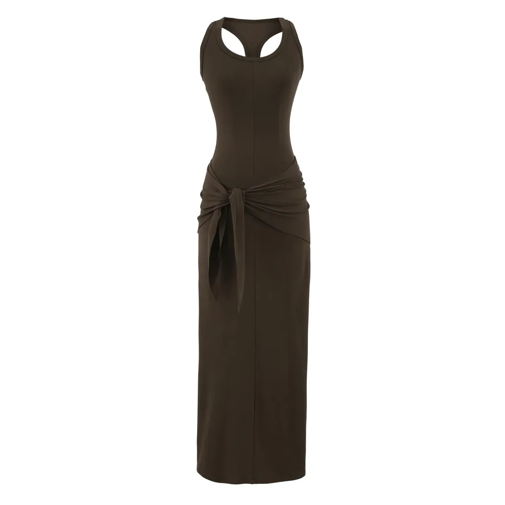 Pure Desire Sexy Wear V-neck Slim-fit I-shape Vest Dress - Coffee