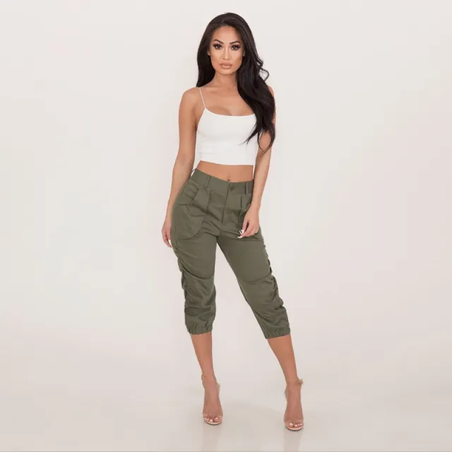Women's Fashion Casual Cropped Pants Overalls Green - Shop at LoveMi