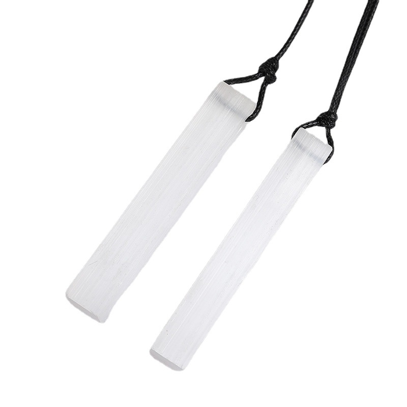 Natural Moroccan Cat Eye Transparent Plaster Bar Rectangular Rough Stone Pendant Necklace