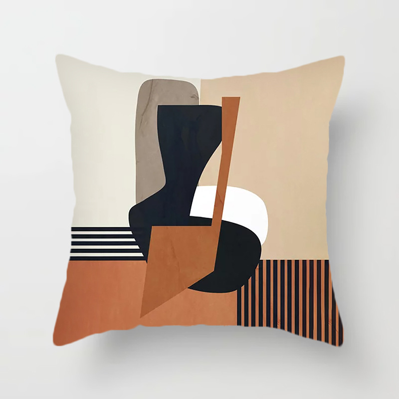 Nordic-style Minimalist Landscape Throw Pillow With Geometric Lines In Coffee Brownperfect For B&Bs