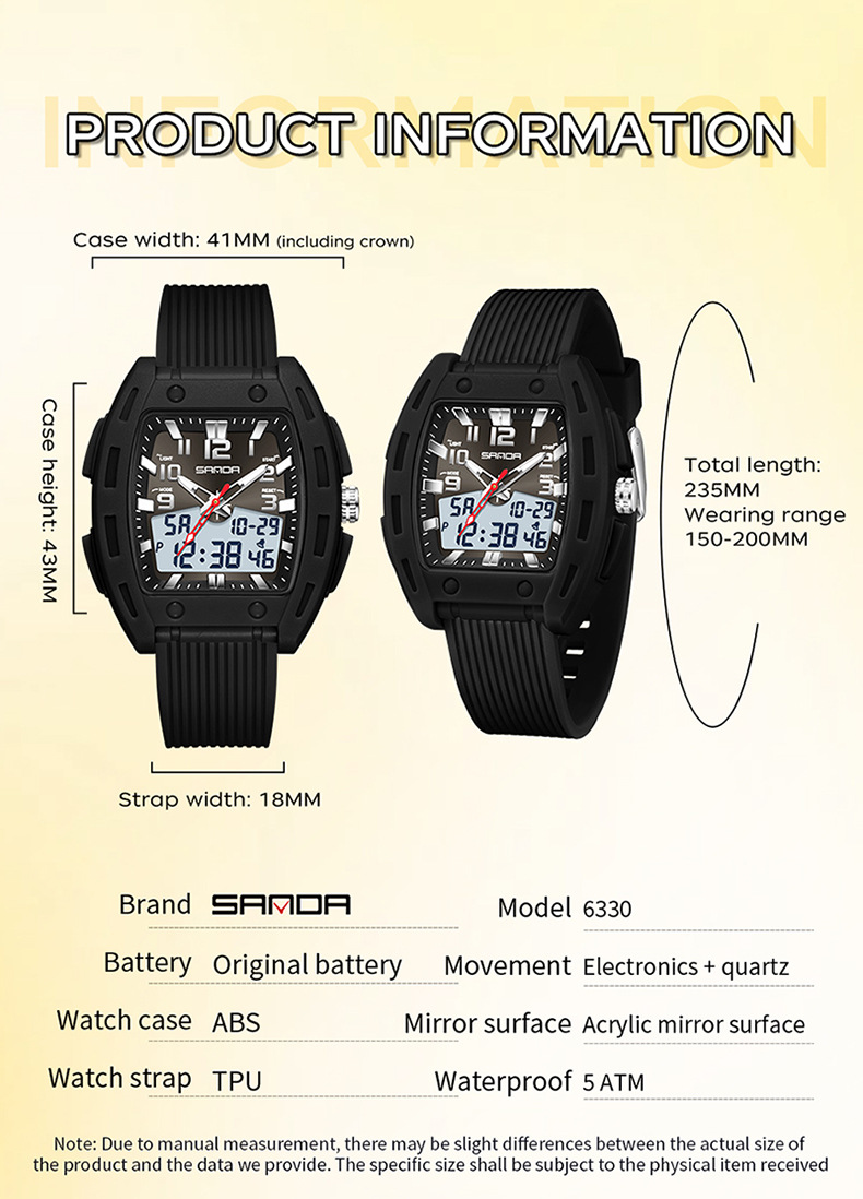 Sanda 6330 Sporty Stylish And Energetic Bucket-style Wristwatch for Men
