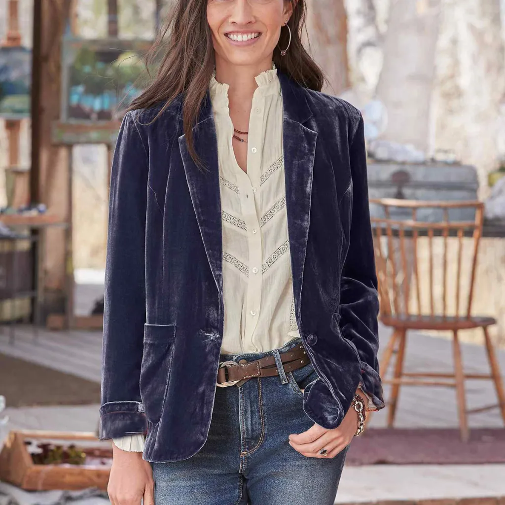 Women's Gold Velvet Short Suit Coat - Gray