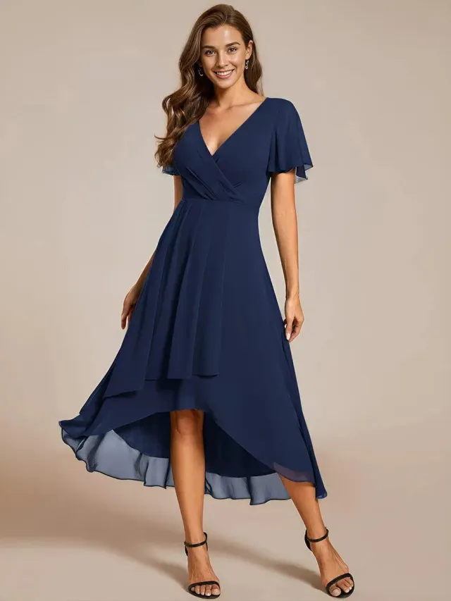 A Line Mid length Dress Women's Clothing Dark Blue - Shop at LoveMi