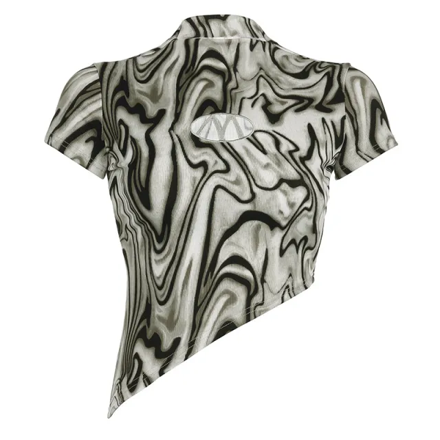 Personality Hollow Out Embroidery Contrast Color Corrugated Short Sleeve Green - Shop at LoveMi