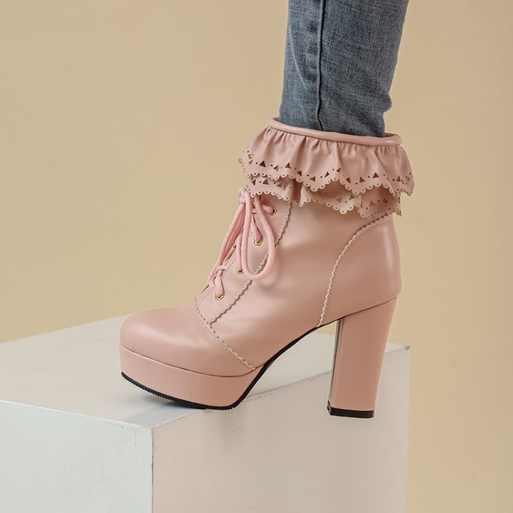 Title 38, Autumn and Winter Lace Up Womens Thick Heel Fa...