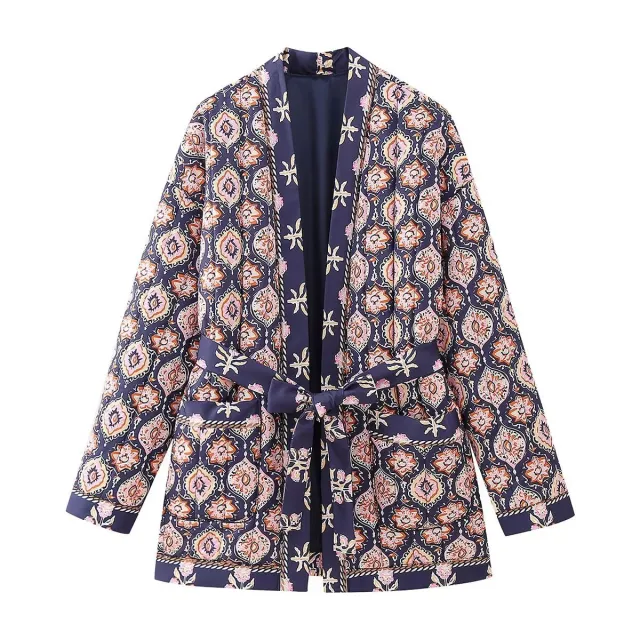 Women's Clothing Ethnic Print Loose Cotton Coat Multicolor - Shop at LoveMi