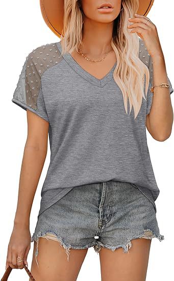 Women's T-shirt V-neck Simple Mesh
