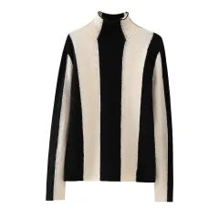 European And American Vertical Stripes Turtleneck Pullover Knitwear - Stripes - View 1