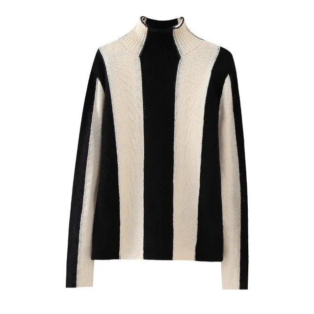 European And American Vertical Stripes Turtleneck Pullover Knitwear Stripes - Shop at LoveMi