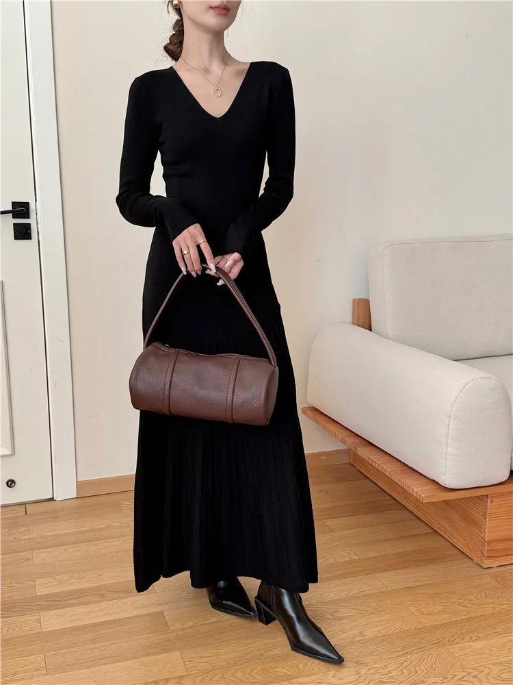 Elegant Slim Fit Temperament Sheath Fishtail Sweater Long Dress - Black