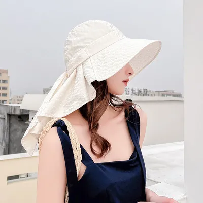 Ice Feeling Wide Brim Neck Protection Sun Protection Hat White - Shop at LoveMi