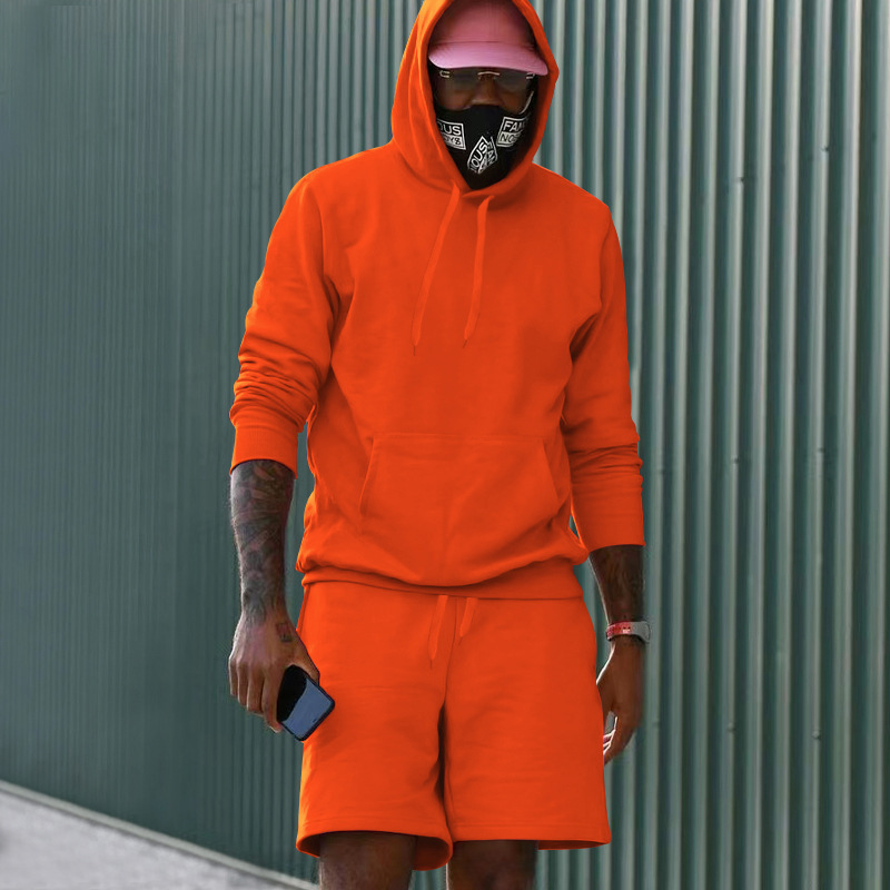 Mens Fleece-Lined Hoodie And Shorts Two-Piece Set