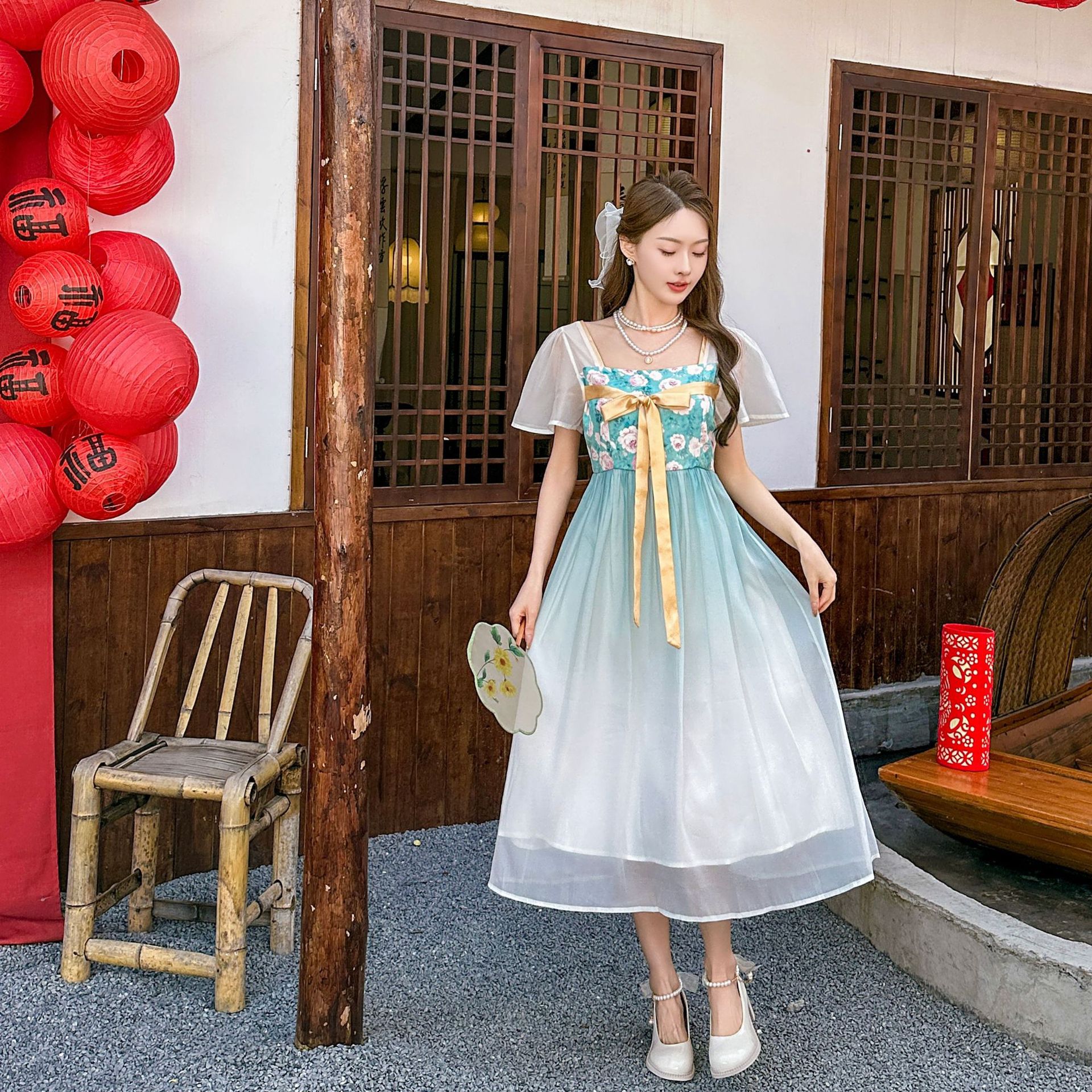 Vintage Floral Short Sleeve Dress Spring And Summer