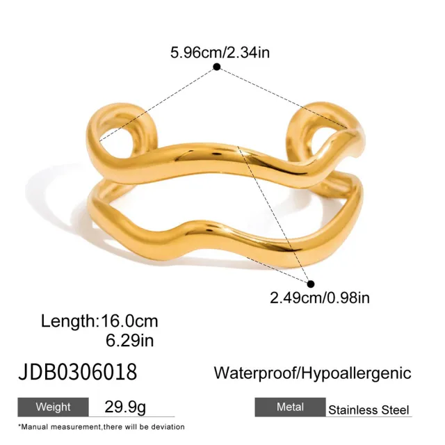 Minimalist 18K Gold Stainless Steel Glossy Line Double layer Bracelet Jdb0306018 - Shop at LoveMi