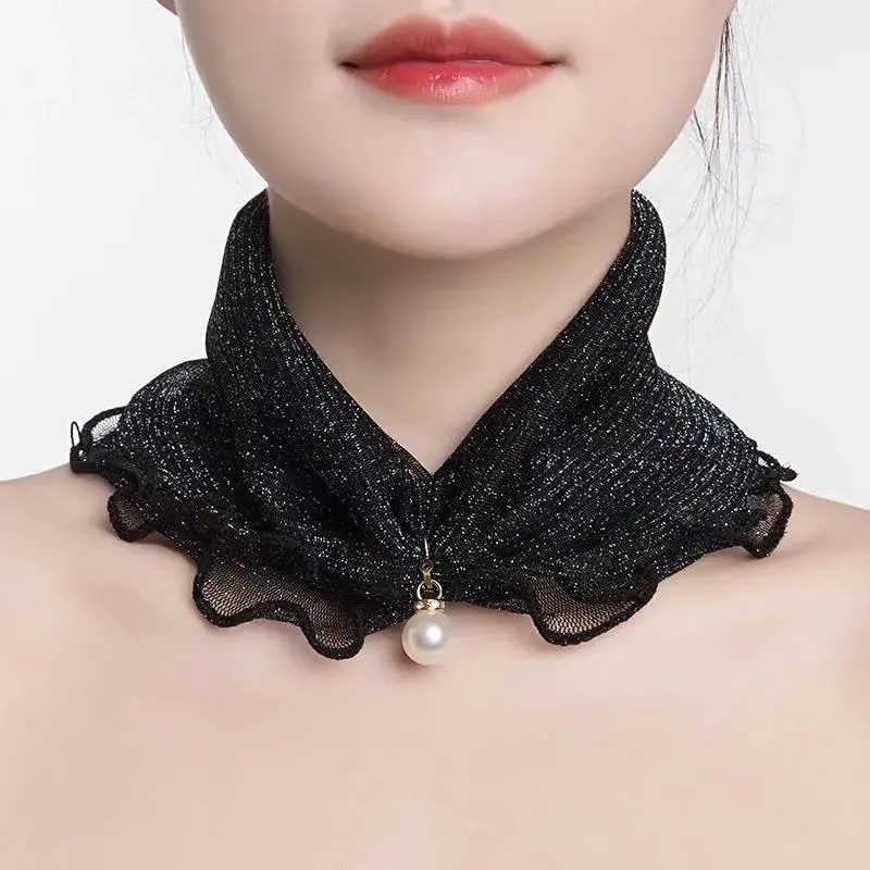 Womens Sun-protective Neck Gaiter Veil With Versatile Ruffled Edges