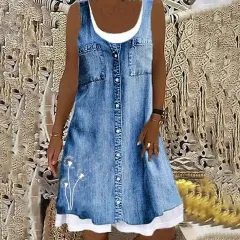 Fake Two Pieces Denim Printing Casual Dress - Jlbxqg005 - View 1