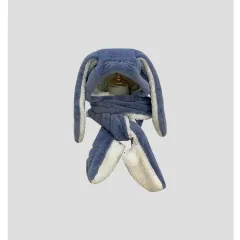 Big Long Rabbit Ears Fleece-lined Warm Hat And Scarf - Dark Blue - View 1