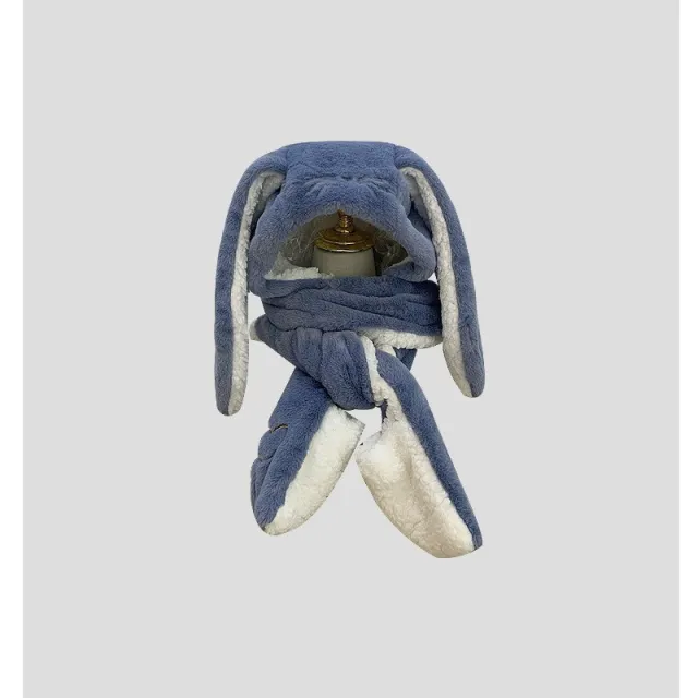 Big Long Rabbit Ears Fleece lined Warm Hat And Scarf Dark Blue - Shop at LoveMi