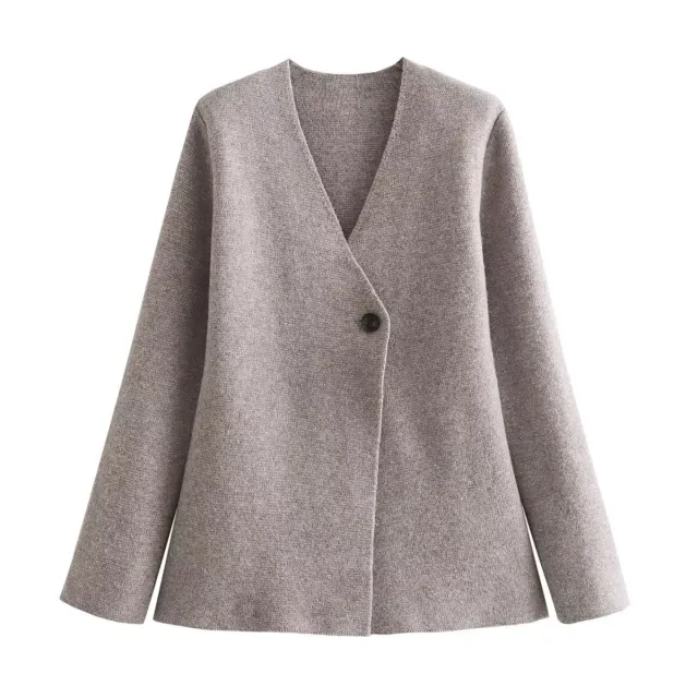 Loose All match V neck Knitted Women's Coat Gray - Shop at LoveMi